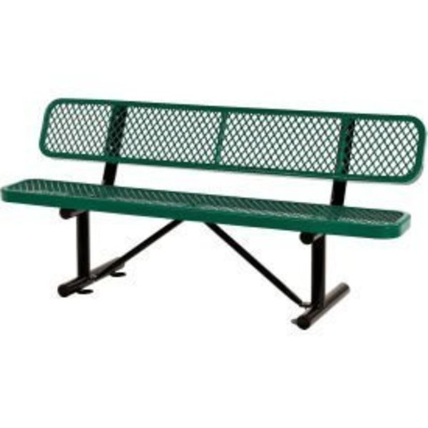 Global Equipment 6 ft. Outdoor Steel Bench with Backrest - Expanded Metal - Green 277154GN